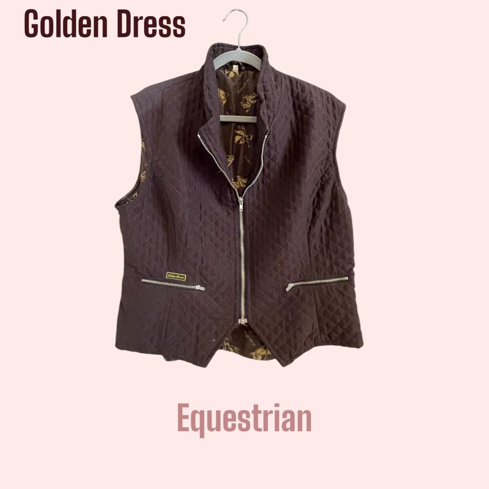 Golden Dress XL quilted vest in chocolate brown w/ elegant horse-pattern lining